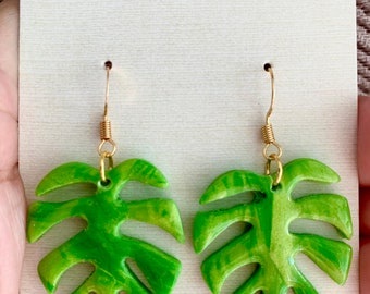 Green Dangle Statement Earrings- Monstera Earrings- Plant Lover- Tropical Jewelry- Cactus- Coral- Lightweight-Hypoallergenic-Nickel Free