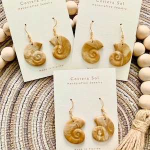 Nautilus Shell Earrings, Seashell Jewelry, Beach Jewelry, Spiral Dangle Earrings, Gold Fashion Statement Jewelry, Hypoallergenic