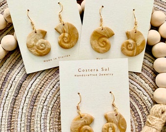 Nautilus Shell Earrings, Seashell Jewelry, Beach Jewelry, Spiral Dangle Earrings, Gold Fashion Statement Jewelry, Hypoallergenic