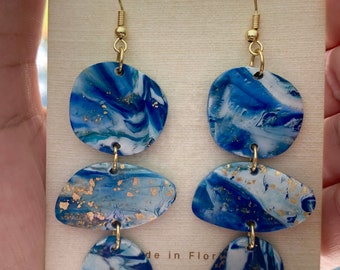 Blue & Gold Marble Collection Faux Stone Earrings Lightweight- Hypoallergenic- Nickel Free- Clay- Handcrafted