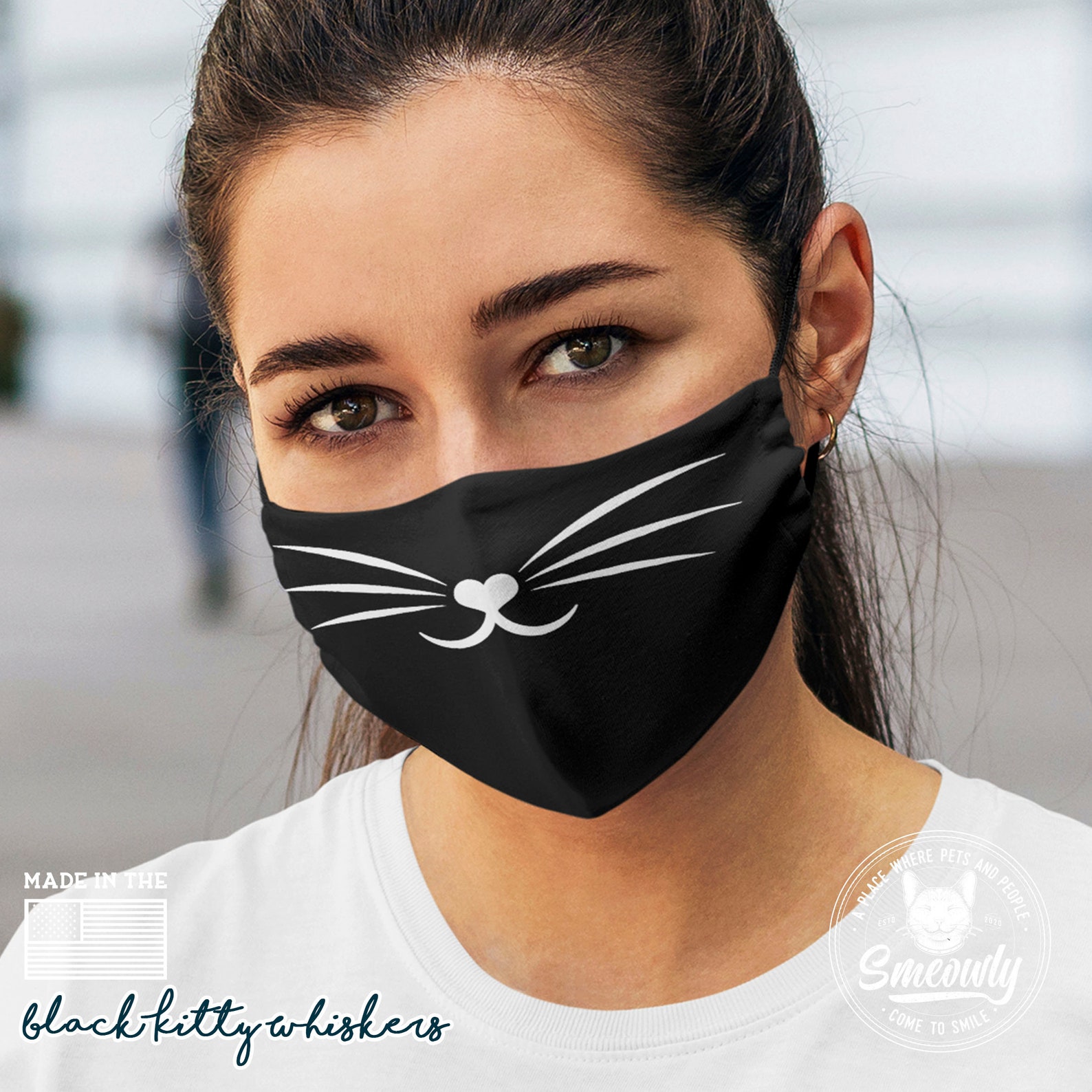 Kitty Face Mask Cat Whiskers Mask Childrens Cat Mask Cat Etsy