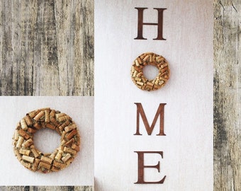 Letters home with wreath cork, Home Sign with wreath, Home wall decor, Decorative wood letters, Farmhouse Home Sign