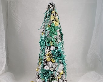 Christmas tree cone, Christmas decorations, Green golg Christmas tree hand made, Winter decor, Winter tree, Holiday decor