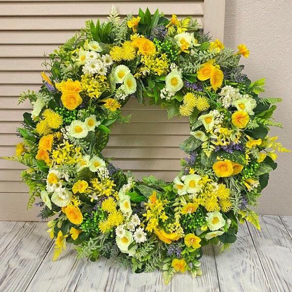 Wildflower wreath, Summer wreath for front door, Yellow wreath, Front door decor, Colorful wreath, Flower wreath, Summer door decor