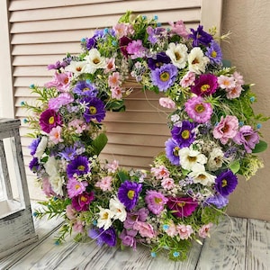 Wildflower wreath, Summer for front door wreath, Purple wreath, Colorful wreath, Farmhouse wreath, Spring summer wreath