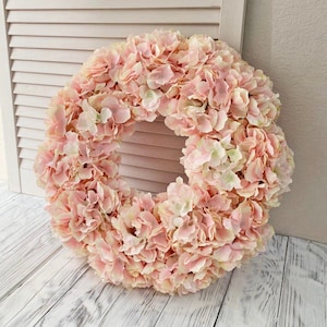 Summer spring hydrangea wreath for front door, Flower wreath, Farmhouse wreath, Everyday wreath, Year round  wreath, Pink hydrangea wreath