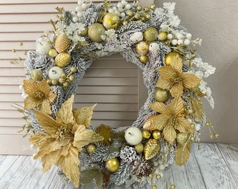 Winter wreath for front door,  powder wreath, Holiday home decor, Winter rustic door wreath, January wreath