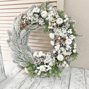 Winter wreath for front door, Holiday home decor, Winter rustic door wreath, January wreath image 7