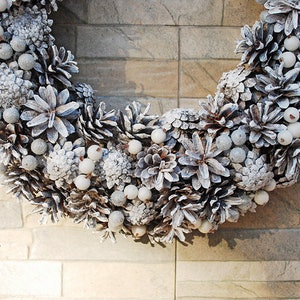 White winter wreath pine cones for front door, Winter holiday home decor, Natural rustic wreath, January wreath, Wreath not Christmas image 4