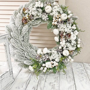 Winter wreath for front door, Holiday home decor, Winter rustic door wreath, January wreath image 9