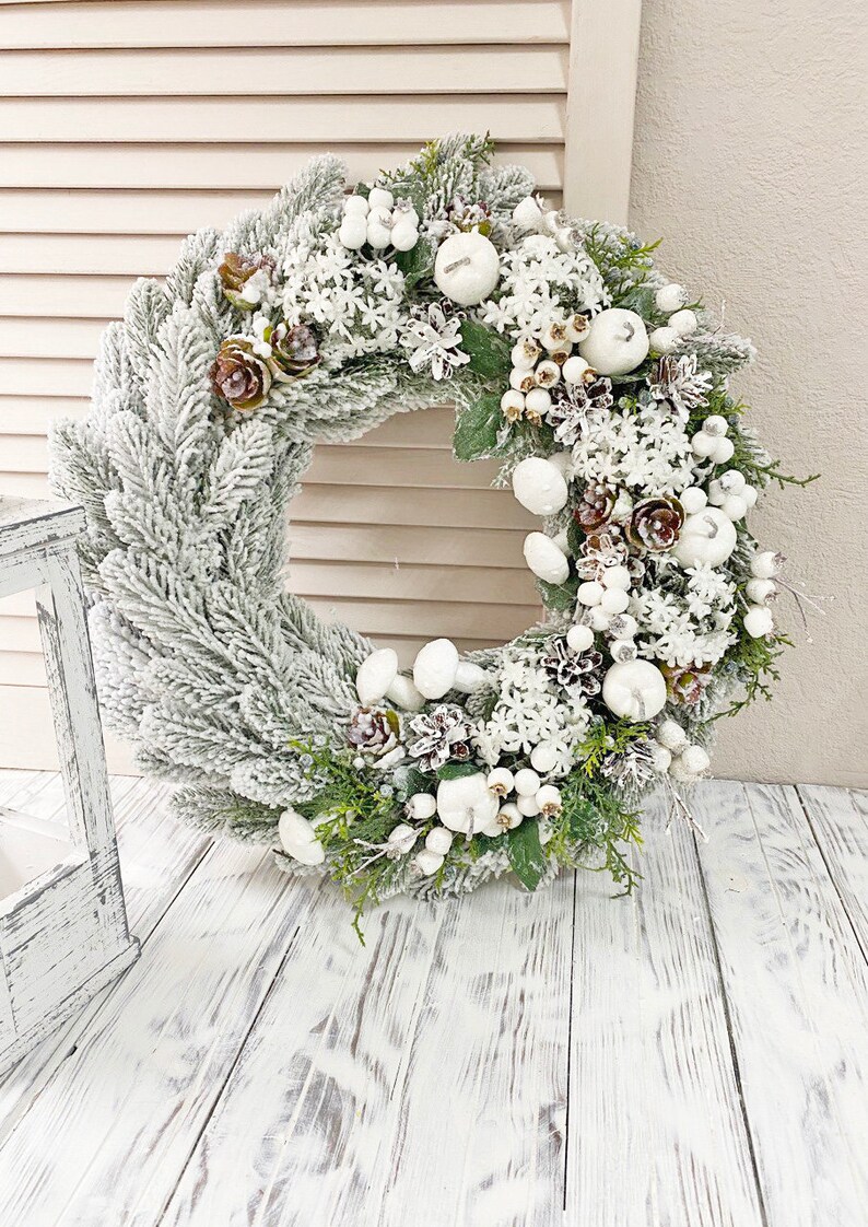 Winter wreath for front door, Holiday home decor, Winter rustic door wreath, January wreath image 9