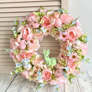 Easter wreath for front door, Bunny wreath, Spring pink door wreath, Easter egg wreath image 7