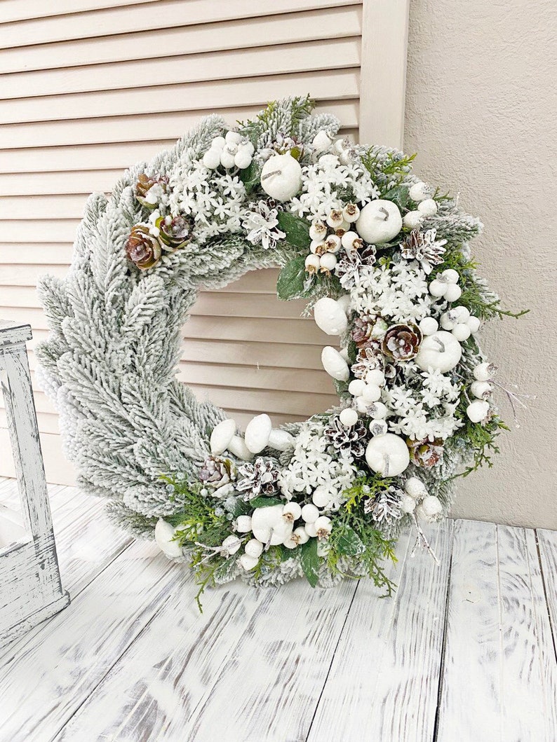 Winter wreath for front door, Holiday home decor, Winter rustic door wreath, January wreath image 1