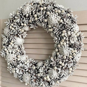 White winter wreath pine cones for front door, Winter holiday home decor, Natural rustic wreath, January wreath, Wreath not Christmas image 8