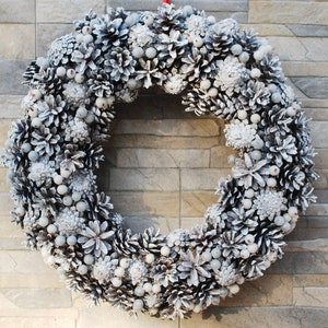 White winter wreath pine cones for front door, Winter holiday home decor, Natural rustic wreath, January wreath, Wreath not Christmas image 3