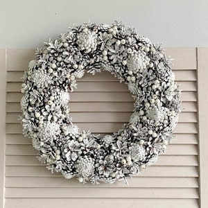 White winter wreath pine cones for front door, Winter holiday home decor, Natural rustic wreath, January wreath, Wreath not Christmas image 7