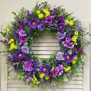 Wildflower wreath, Summer wreath for front door, Purple yellow wreath, Colorful wreath, Farmhouse wreath, Year round  wreath, Flower wreath