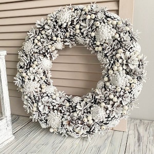 White winter wreath pine cones for front door, Winter holiday home decor, Natural rustic wreath, January wreath, Wreath not Christmas image 10