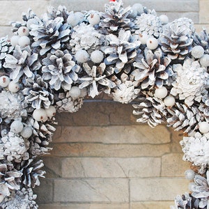 White winter wreath pine cones for front door, Winter holiday home decor, Natural rustic wreath, January wreath, Wreath not Christmas image 5