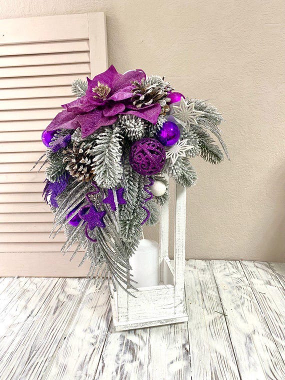 Purple Christmas Decoration, Christmas Flashlight With Flowers and 