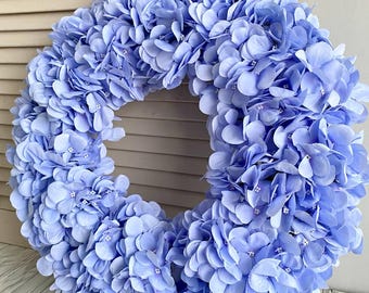 Blue Hydrangea Wreath: Summer Spring Door Decor