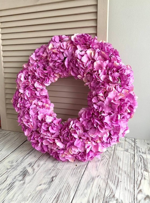 Rosa Hortensienkranz: Frühlings- und Sommerdekoration für die Haustür (45 cm)