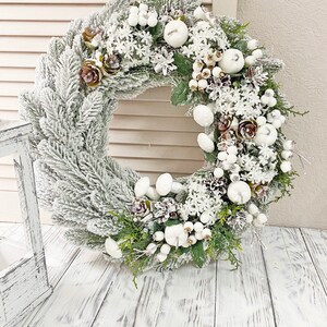 Winter wreath for front door, Holiday home decor, Winter rustic door wreath, January wreath image 3