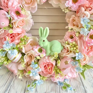 Easter wreath for front door, Bunny wreath, Spring pink door wreath, Easter egg wreath image 8