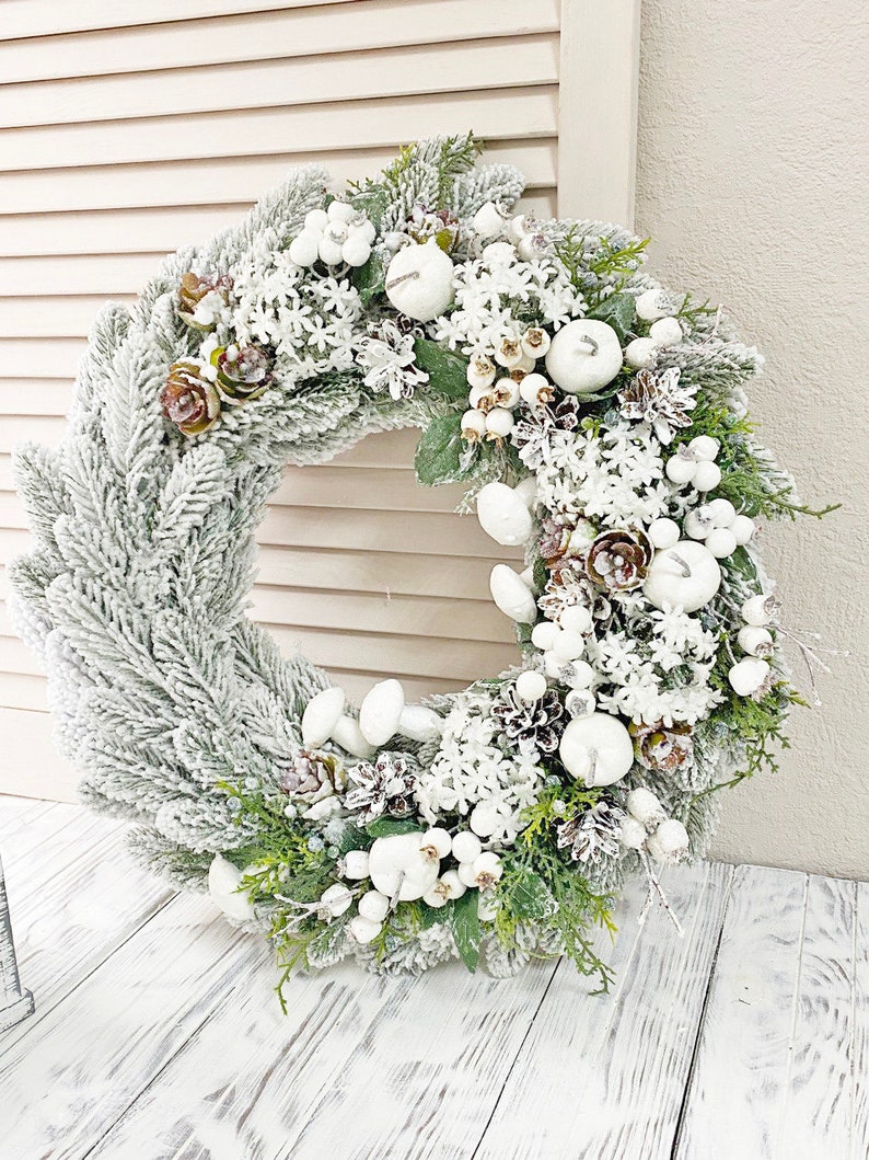 Winter wreath for front door, Holiday home decor, Winter rustic door wreath, January wreath image 6