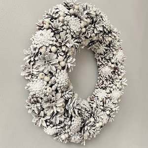 White winter wreath pine cones for front door, Winter holiday home decor, Natural rustic wreath, January wreath, Wreath not Christmas image 6