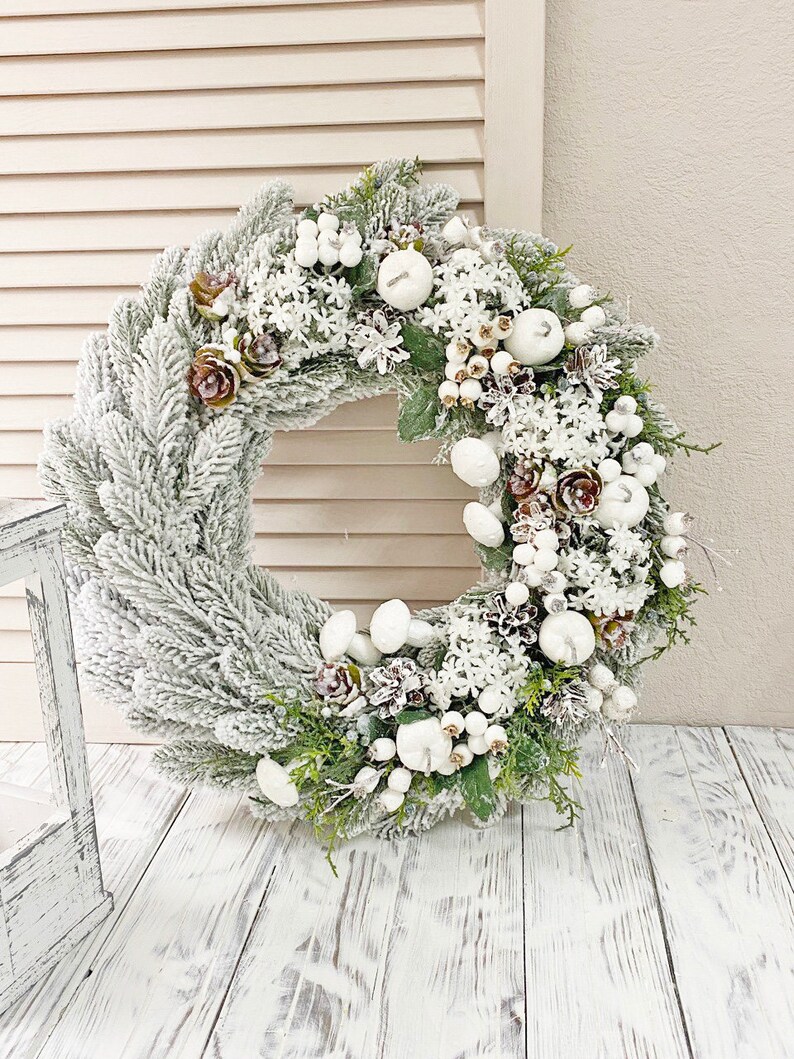 Winter wreath for front door, Holiday home decor, Winter rustic door wreath, January wreath image 4