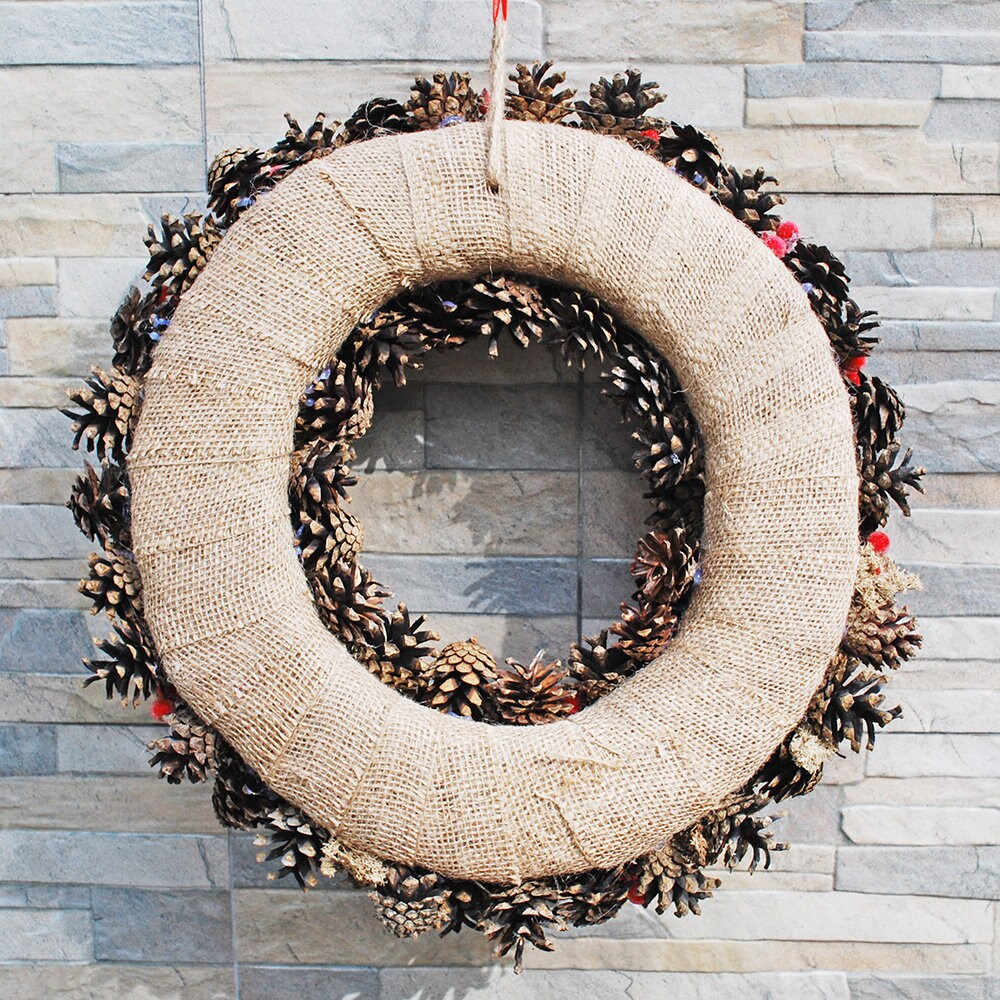 Natural Wreath for Front Door With Pine Cones and Red Berries - Etsy