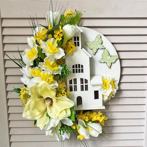 Spring wreath for front door,  Yellow wreath, Floral spring wreaths, Wreath for summer spring