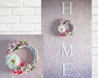 Home Sign with wreath, Letters home with wreath, Wall decor, Decorative wood letters, Farmhouse Home Sign