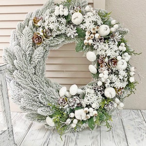 Winter wreath for front door, Holiday home decor, Winter rustic door wreath, January wreath image 5