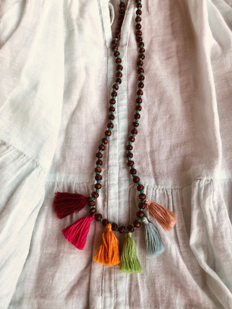 Long Bead Necklace Bohemian Necklace Boho Necklace Rainbow Tassel Necklace Free Shipping Multi tassel Necklace Tassel Necklace