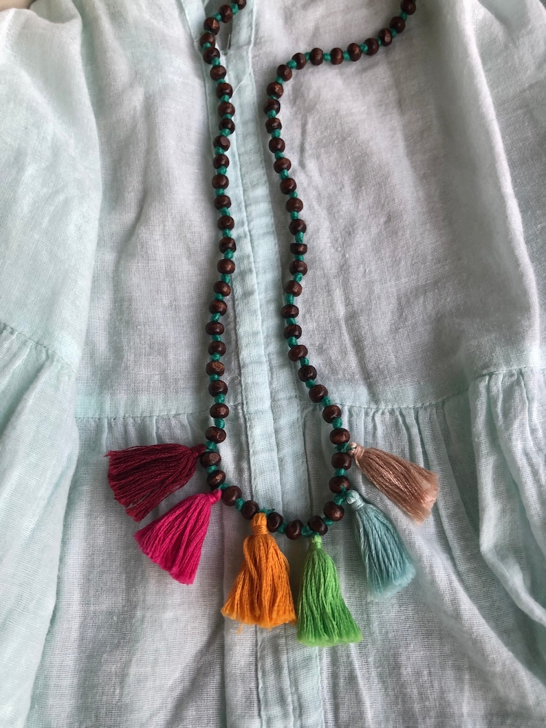 Long Bead Necklace Bohemian Necklace Boho Necklace Rainbow Tassel Necklace Free Shipping Multi tassel Necklace Tassel Necklace