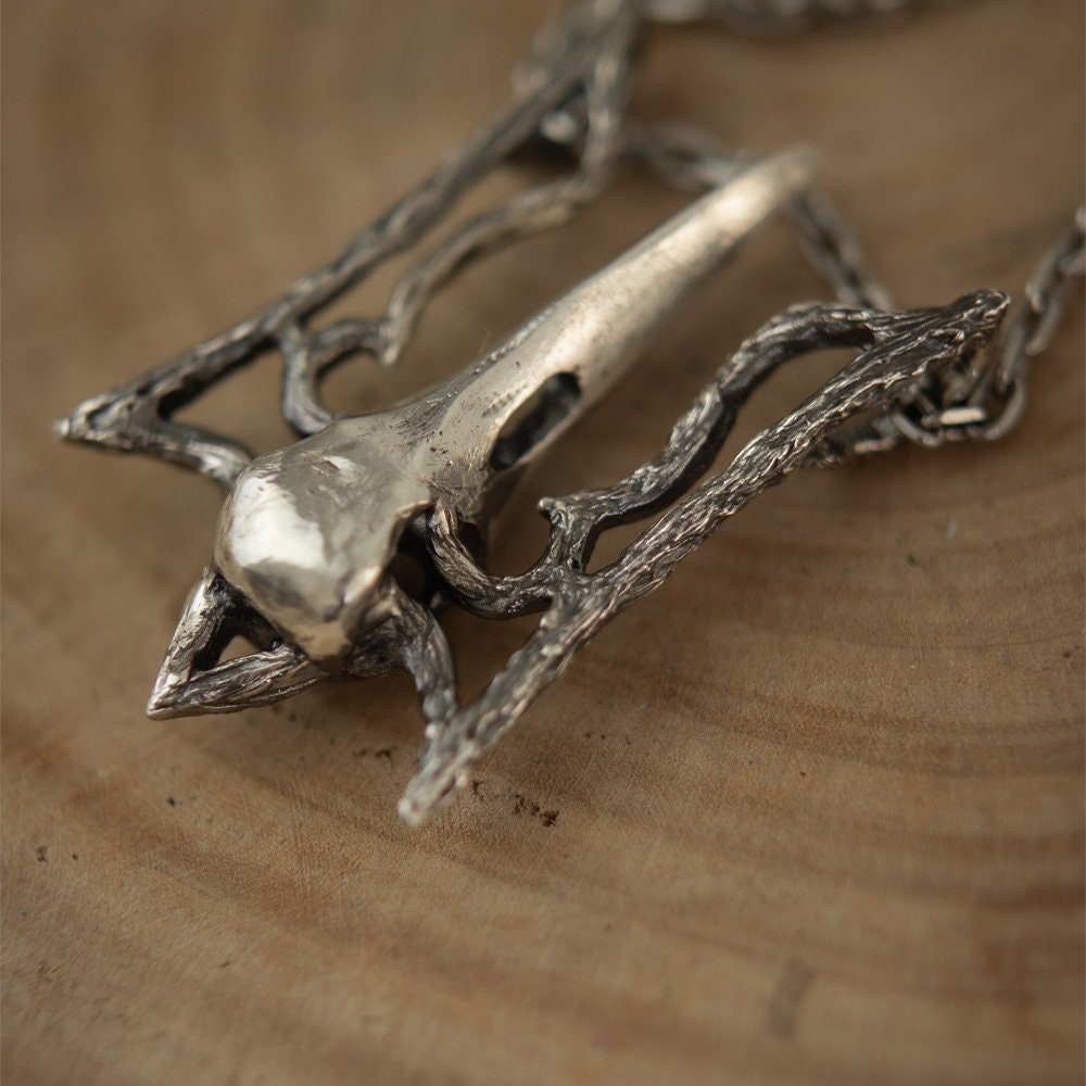 Silver Forest Trident With Raven Skull, Statement Trident Necklaces - Etsy
