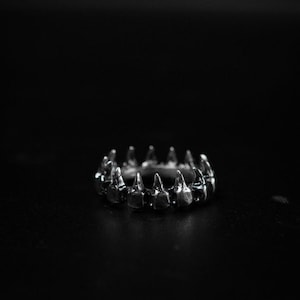 Silver Raven Skull Crown Ring   , Statement Raven Skull Rings