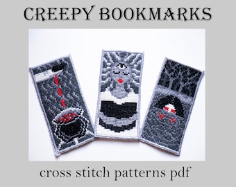 Set di 3 modelli di segnalibri / Creepy cross stitch designs pdf / Horror ricamo art / Magic Witchcraft Gothic Gloomy regali cuciti a mano