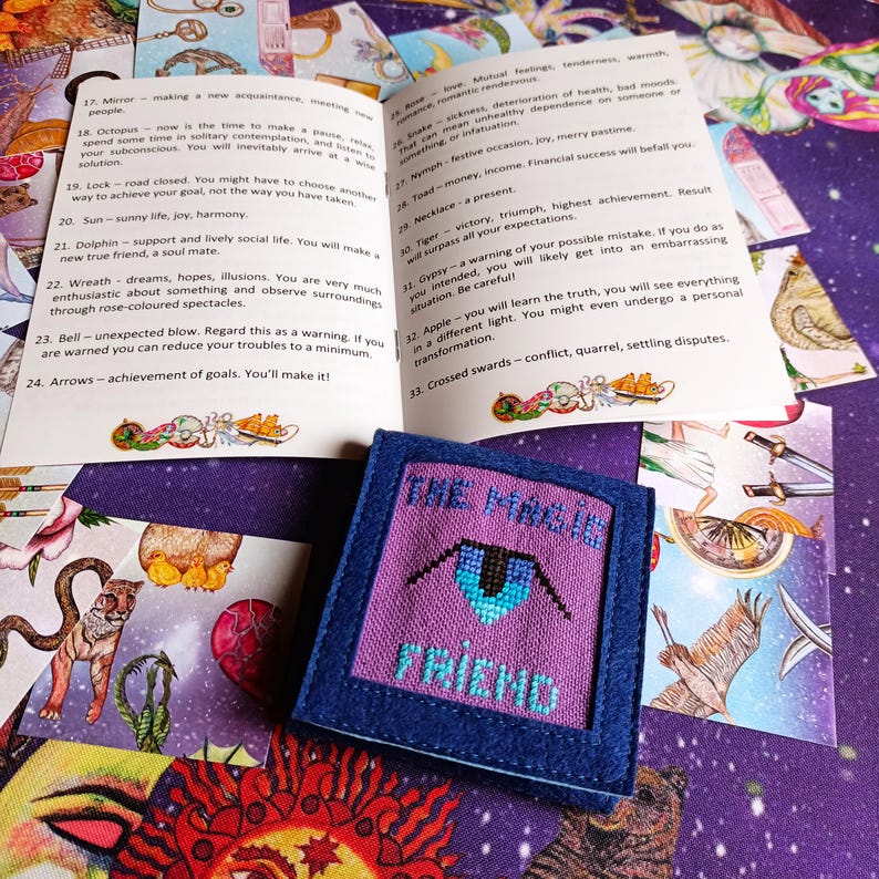 The entire Magic Friend set including reading cloth, cards, instructions, and pouch.