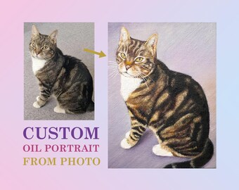 Custom Cat Portrait from Photo – Original Oil Painting on Canvas – Personalized Pet Gift or Memorial – Hand-Painted Pet Portrait