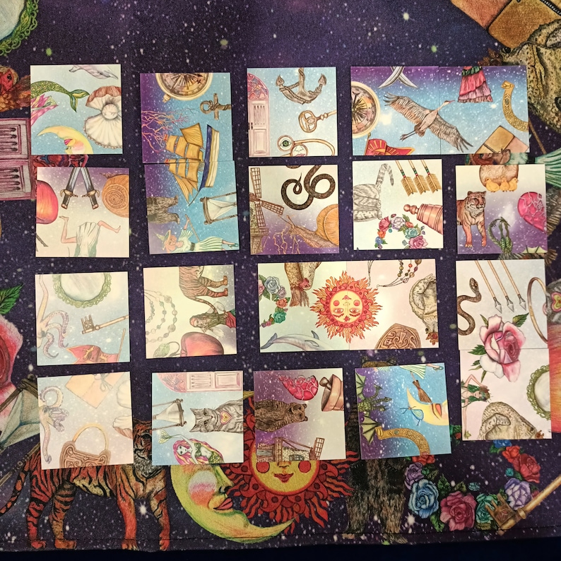 Grid layout of Magic Friend cards showing symbolic illustrations such as hearts, stars, keys, and animals.