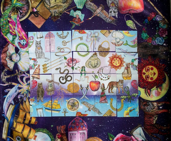 Fortune telling cards "Magic friend" with little bag and table cloth| Mini oracle deck| Patience game| Illustrated divination tool