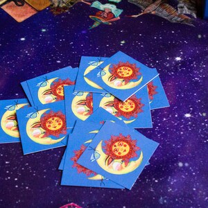 Stack of illustrated cards from the Magic Friend deck shown face down on a cosmic background.