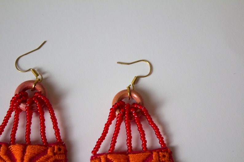 Red ethnic hand embroidered earrings Beads tribal jewelry Boho Etsy