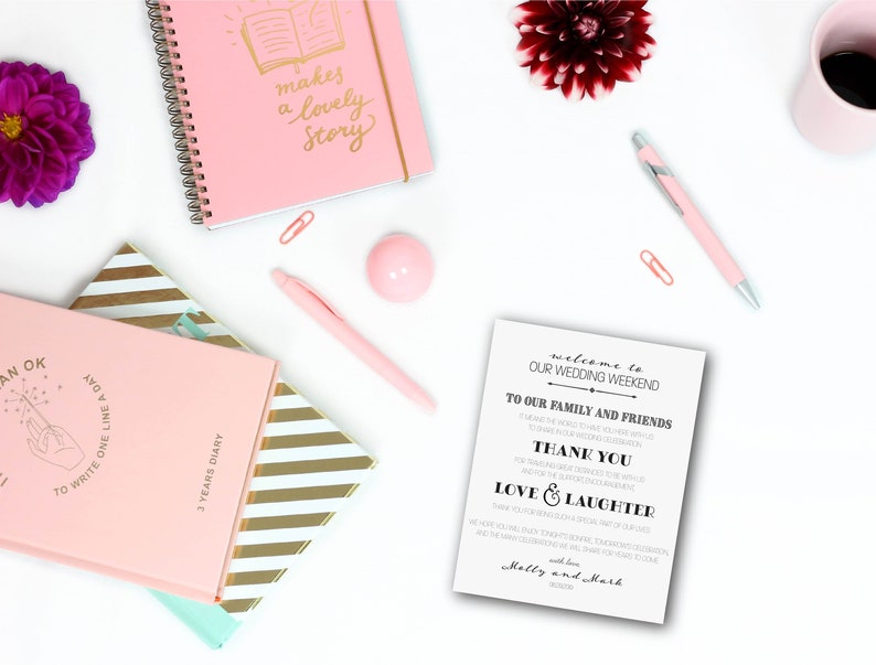 wedding welcome card for hotel guest goody bags printable