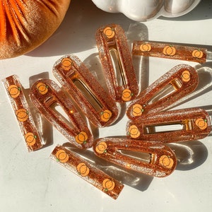 Cute Orange Sparkly Pumpkin Hair Clips for Halloween | Orange Sparkly Hair Clip | Halloween Hair Clip | Resin Hair Clip Accessory