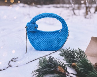 Blue women one piece handbag,  crossbody hobo, top handle, small purse, crochet clutch, shoulder bag, casual wear