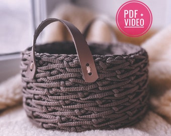 Crochet pattern basket hygge PDF Digital download, Video tutorial, Storage organization, Christmas ornament, Table decor